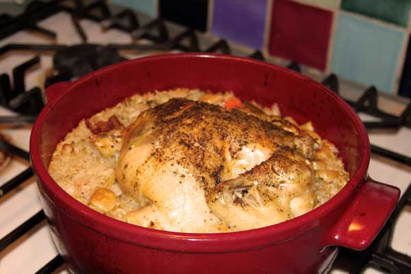 One pot meal: chicken-garlic-rice